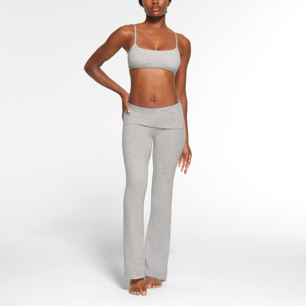Skims Fold Over Cotton Jersey Pant - Light Gray